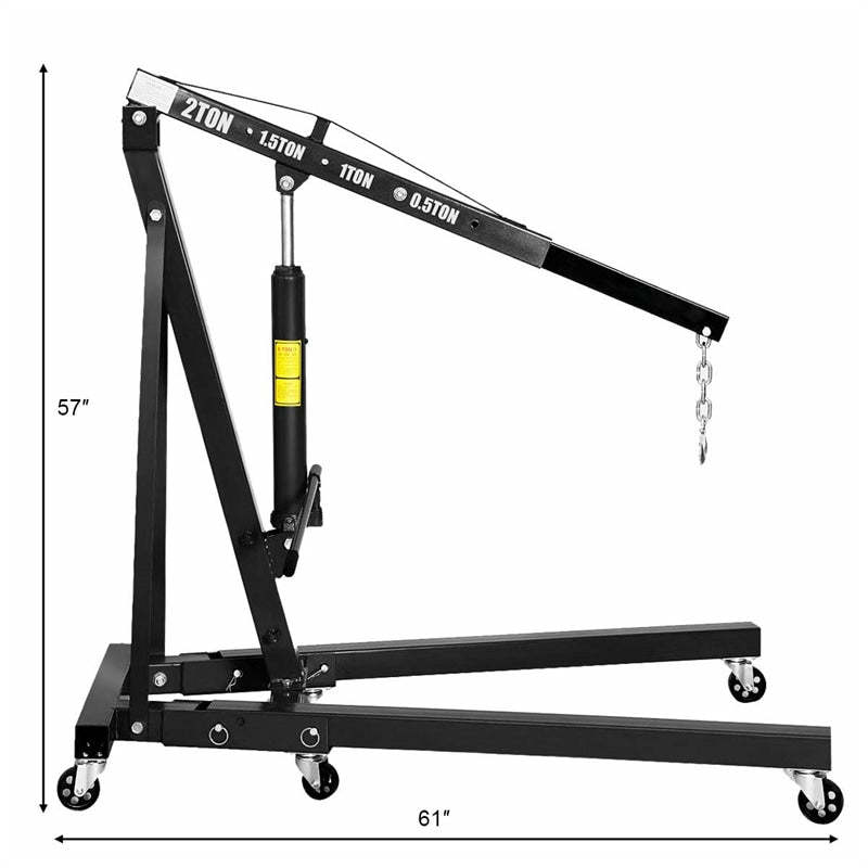 2 Ton Folding Engine Hoist, Heavy Duty Hydraulic Shop Crane with 6 Wheels, Adjustable Load Arm & 4400 LBS Capacity for Garage, Workshop