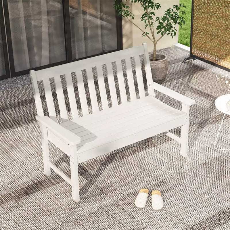 2-Person HDPE Outdoor Garden Bench, 52" All-Weather Patio Bench with Slatted Backrest & Armrests, 705lbs Capacity for Park, Backyard, Porch