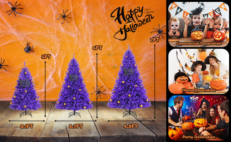 5FT Artificial Prelit Purple Halloween Tree with Orange Lights & Pumpkin Ornaments