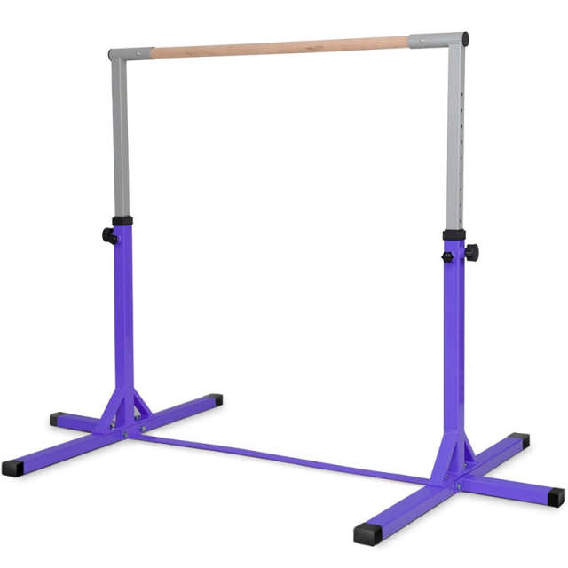 Steel Gymnastics Training Bar, 3' to 5' Height Adjustable Kip Bar with Double Locking Mechanism, Junior Horizontal Bar for Home Practice