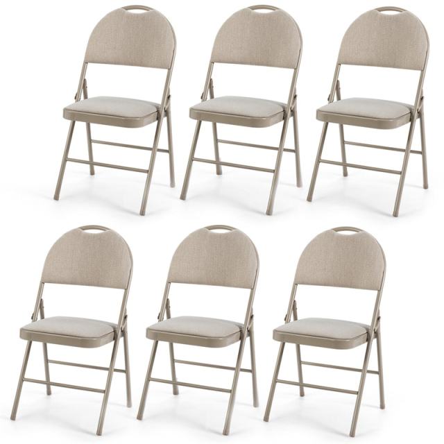 Padded Metal Folding Chairs Set of 6, Fabric Dining Chairs Office Guest Chairs Wedding Party Chairs with Upholstered Seats & Handle Holes