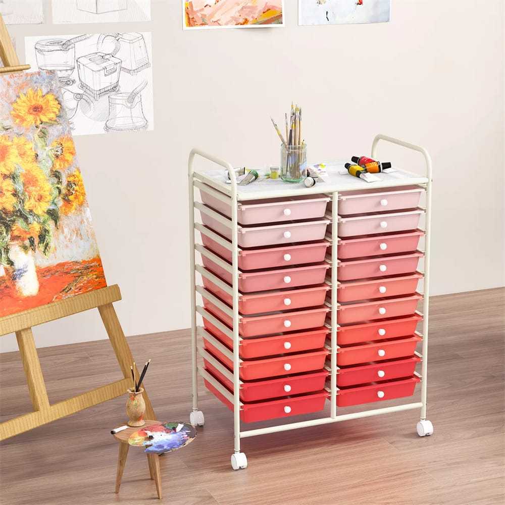 Storage Drawer Cart, 20-Drawer Rolling Cart Organizer with Lockable Wheels, Mobile Utility Cart for Office School Art Craft Supplies