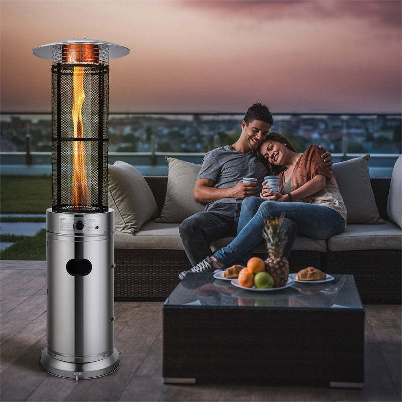 40,000 BTU Propane Patio Heater, Stainless Steel Round Glass Tube Standing Outdoor Gas Heater with Wheels for Balcony, Backyard, Garden