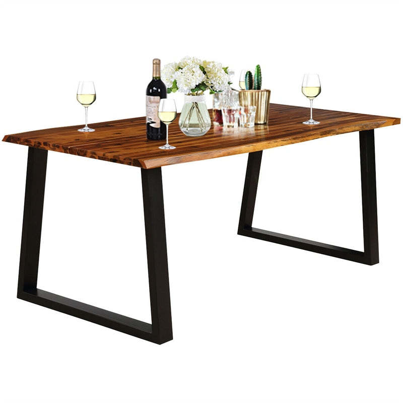 Acacia Wood Dining Table Rectangular Table Rustic Indoor Outdoor Table with Metal Legs