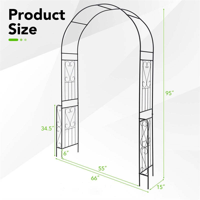 7.9FT Metal Garden Arch Trellis, Wedding Backdrop Stand with Fence for Climbing Plants, Garden Arch Pergola Arbor for Outdoor Lawn Decor