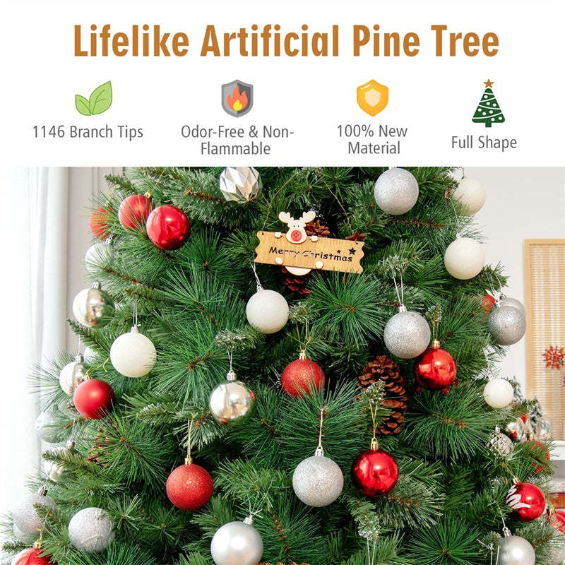 7FT Unlit PVC Artificial Christmas Tree Hinged Pine Tree with Metal Stand