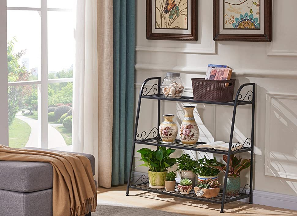 3 Tier Metal Plant Stand Flower Pots Holder with Adjustable Feet