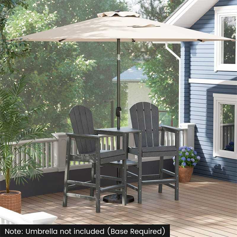 Tall Adirondack Chairs Set of 2, Outdoor HDPE Bar Stools with Double Connecting Tray & Umbrella Hole, All-Weather for Patio, Poolside, Backyard