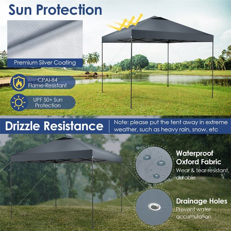 10' x 10' Pop Up Canopy Tent Easy Set-up Instant Canopy Outdoor Folding Tent Adjustable Height Sun Shelter with Center Lock & Carry Bag