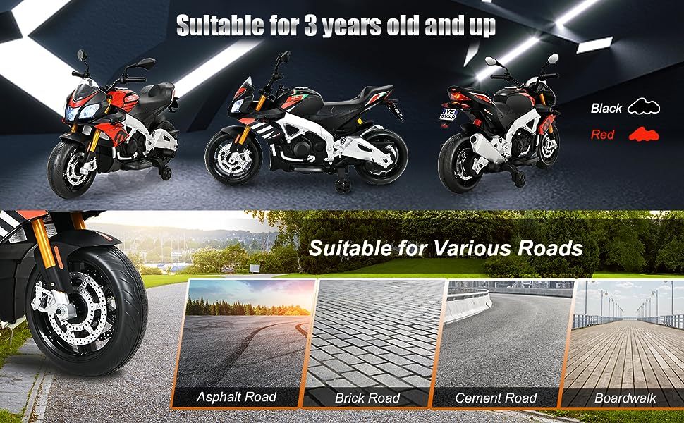 Kids Motorcycle 12V Licensed Aprilia Battery Powered Toddler Motorbike Electric Dirt Bike with Training Wheels & Lights