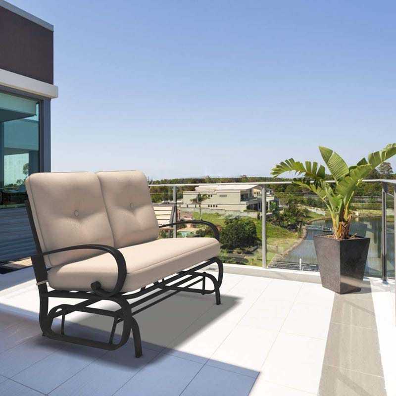 2-Person Outdoor Glider Bench with Thick Removable Cushions & Steel Frame, Patio Swing Glider Loveseat for Poolside, Porch, Garden, Balcony