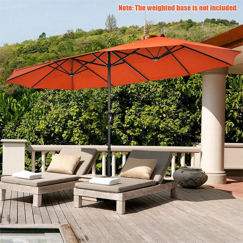 15FT Double-Sided Patio Umbrella with Crank & Air Vents, 12-Rib Steel Market Outdoor Umbrella for Poolside, Garden, Backyard