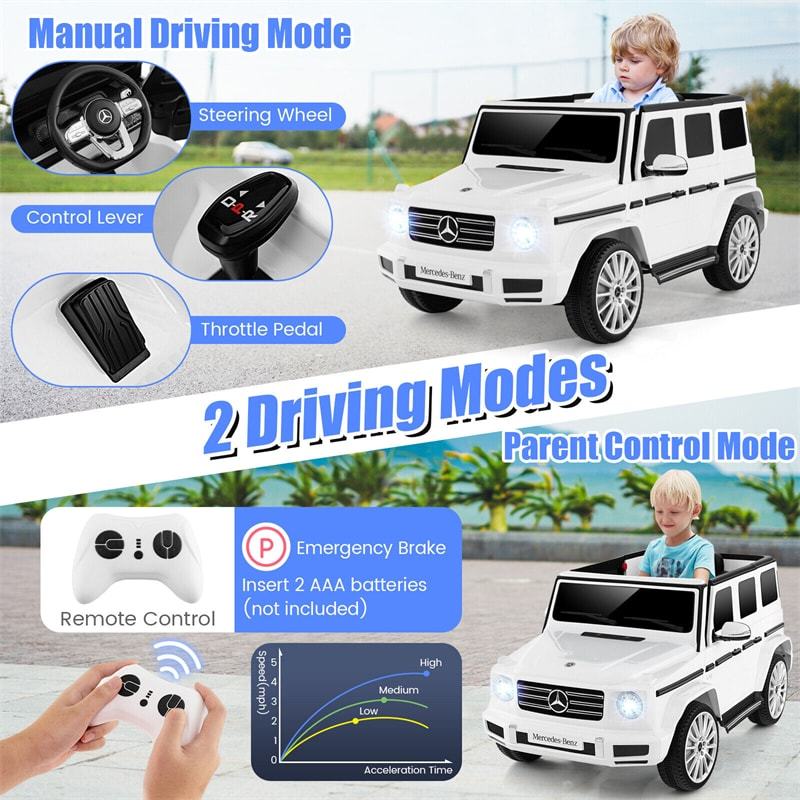 12V Kids Ride-On Car, Licensed Mercedes-Benz G500 Battery Powered Ride-On Truck with Remote Control, Rocking Mode & LED Lights for Child Age 3+