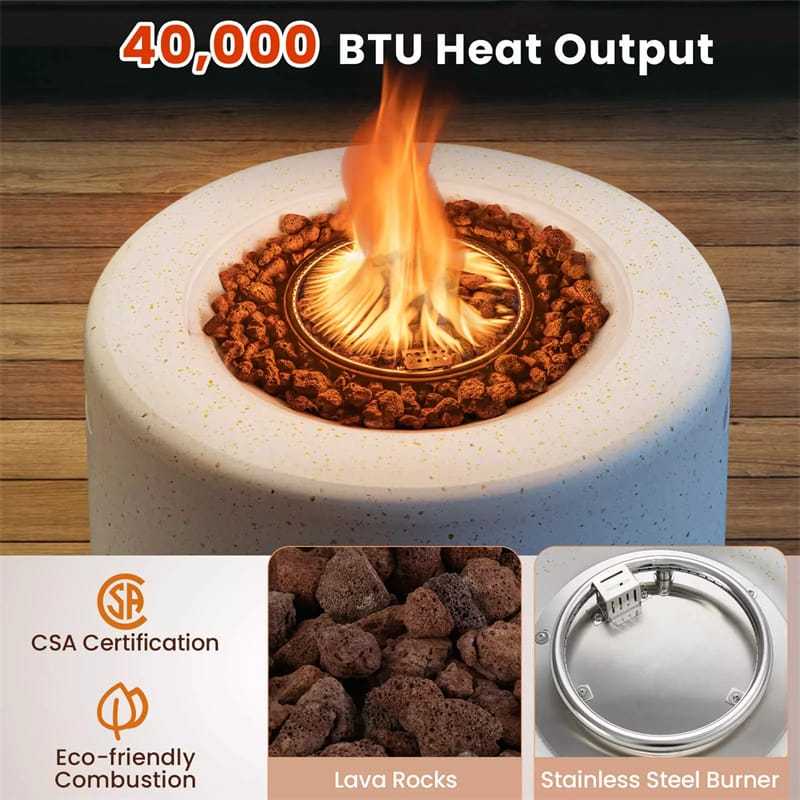 25.5" Round Terrazzo Propane Fire Pit, 40,000 BTU Outdoor Gas Fire Pit Table with Stainless Steel Burner, Lava Rocks, Protective Cover & Tank Seat