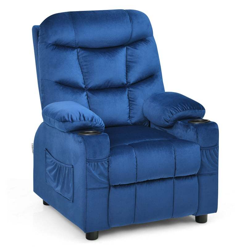 Kids Recliner Chair, Adjustable Velvet Recliner with Footrest, 2 Cup Holders & Side Pockets, Ergonomic Toddler Recliner Sofa for Boys Girls Room