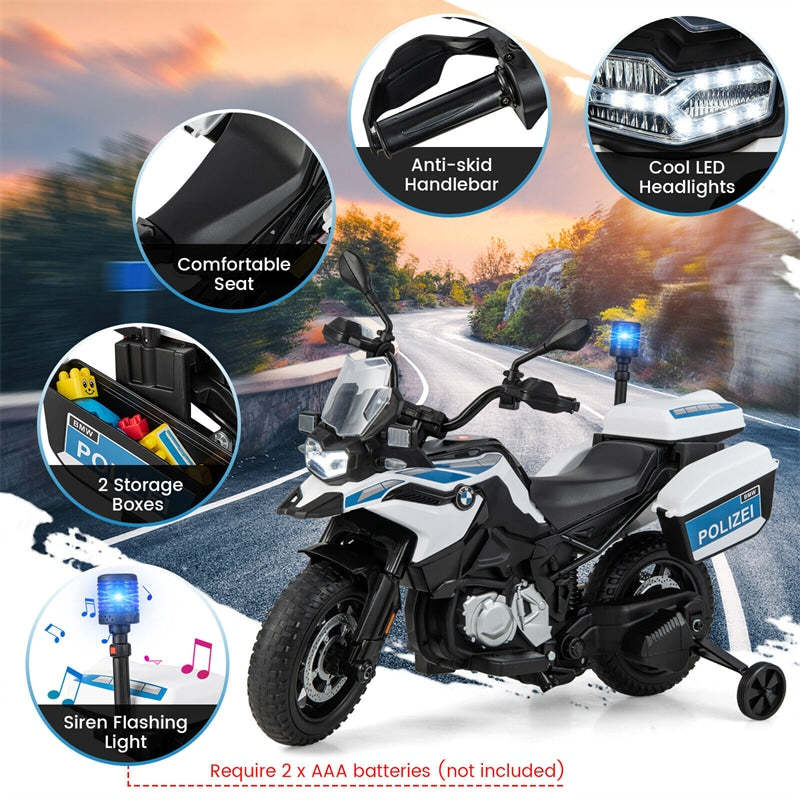12V Battery Powered Kids Ride On Police Motorcycle Licensed BMW Dirt Bike with Training Wheels & Siren Light