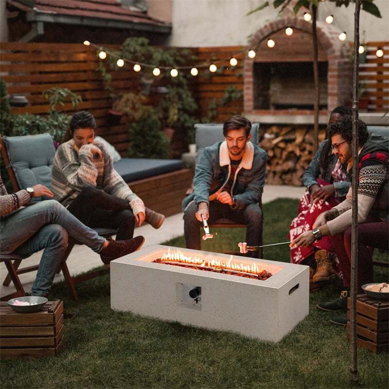 42" Terrazzo Fire Pit Table, 50,000 BTU Rectangle Outdoor Propane Gas Fire Pit with Stainless Steel Burner, PVC Cover, Auto-Ignition, CSA Certified