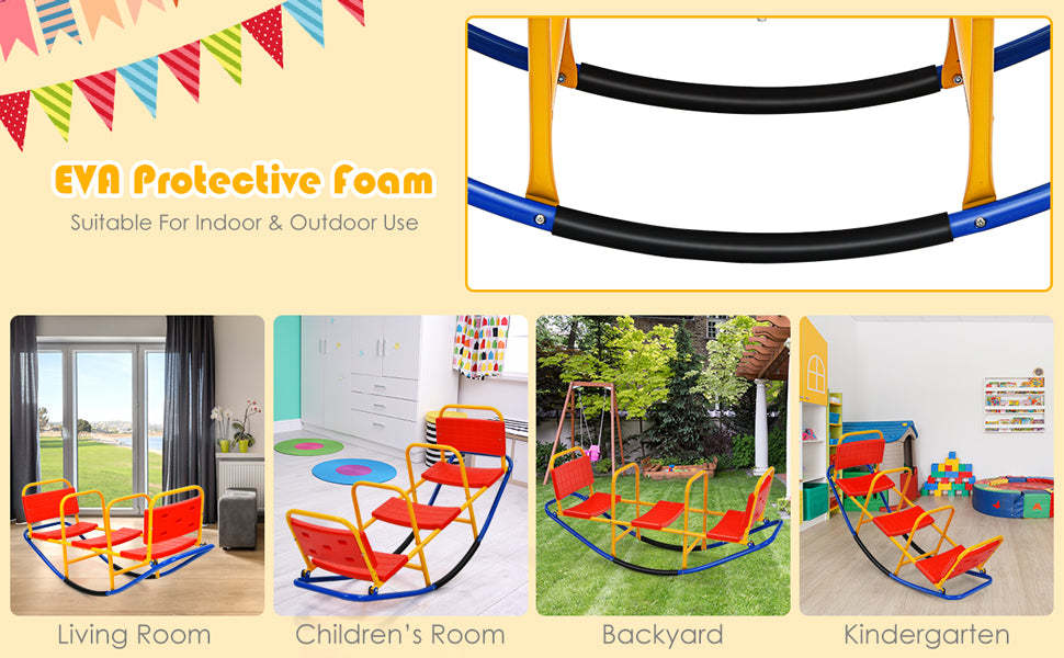 Kids Teeter Totters Indoor Outdoor Metal Rocking Seesaw with Handlebars & Backrest Seat for Boys Girls