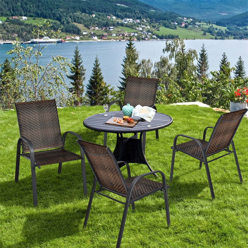 Outdoor Stackable Chairs Set of 6 PE Wicker Patio Dining Chairs with Armrest Sturdy Steel Frame & for Garden Yard Deck Lawn