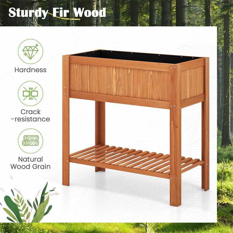 Raised Garden Bed Outdoor Fir Wood Elevated Planter Box Standing Herb Garden Planter with Storage Shelf
