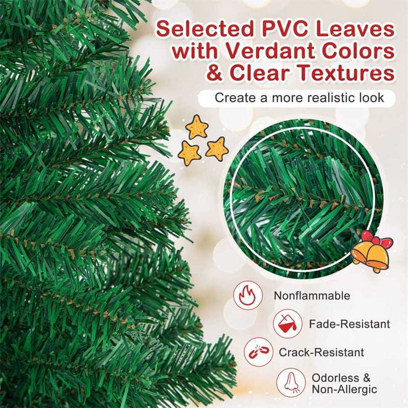 7FT Green Artificial Christmas Tree Unlit Pine Xmas Tree with 950 PVC Branch Tips, Solid Metal Stand for Outdoor Indoor Holiday Decoration