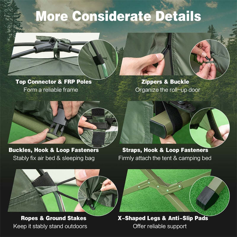 5-in-1 Tent Cot, 1-Person Elevated Camping Cot with Sunshade, Air Mattress, Sleeping Bag & Carry Bag, Waterproof Tent Cot for Outdoor Camping, Hiking