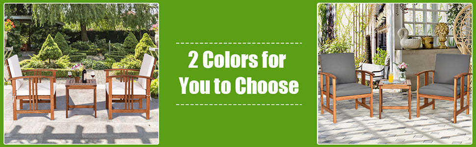 3-Piece Outdoor Acacia Wood Sectional Sofa Set with Cushions & Coffee Table