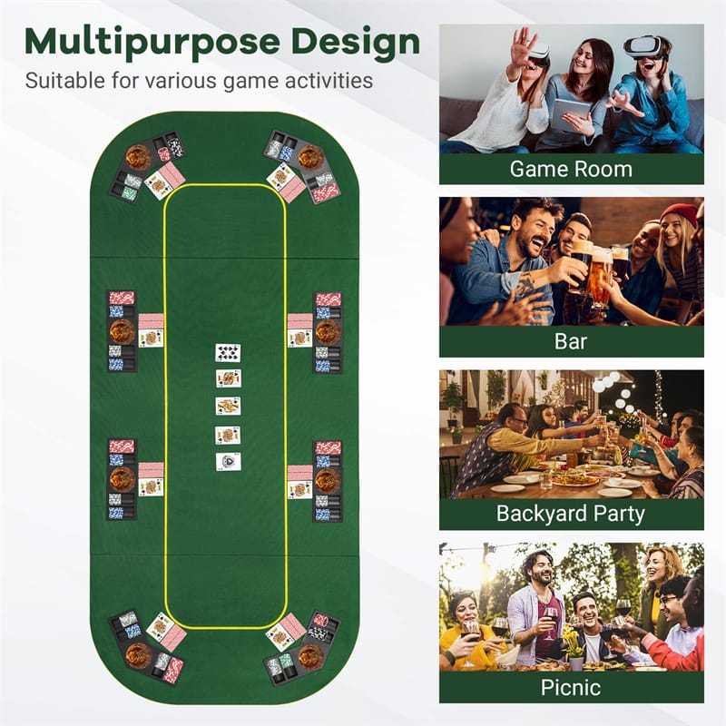 8-Player Folding Poker Table Top, 79" x 36" Portable Anti-Slip Texas Holdem Poker Mat with Carry Bag, Cup Holders & Chip Trays for Blackjack, Casino
