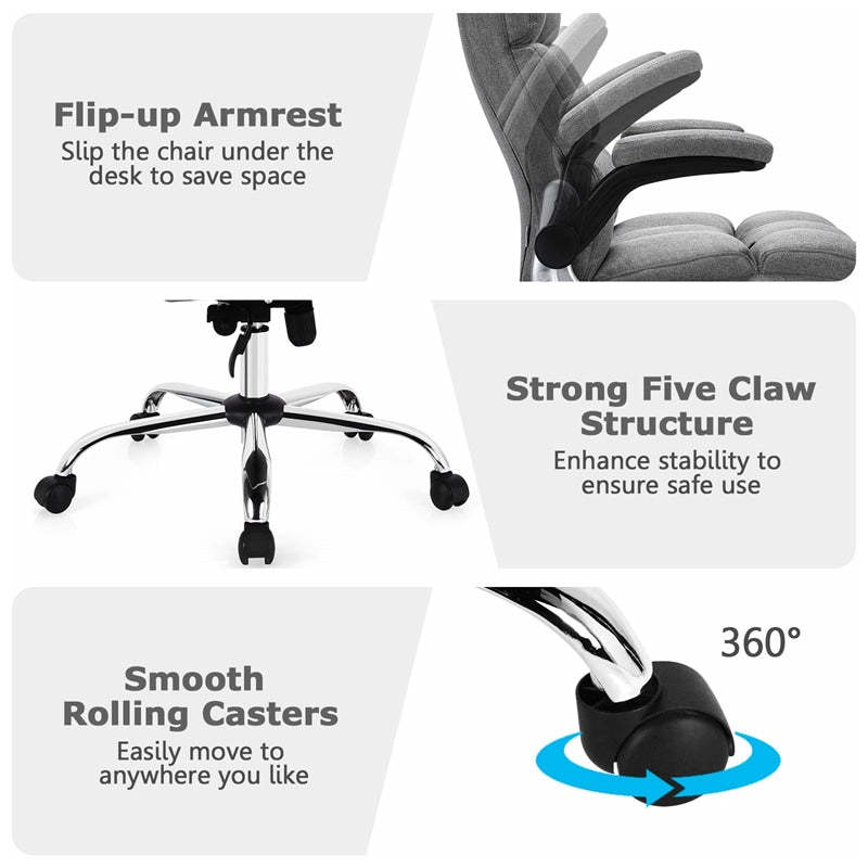Big & Tall Ergonomic Office Chair, High-Back Executive Computer Desk Chair with Flip-Up Arms, Thick Padding, Adjustable Height, 400 LBS Capacity