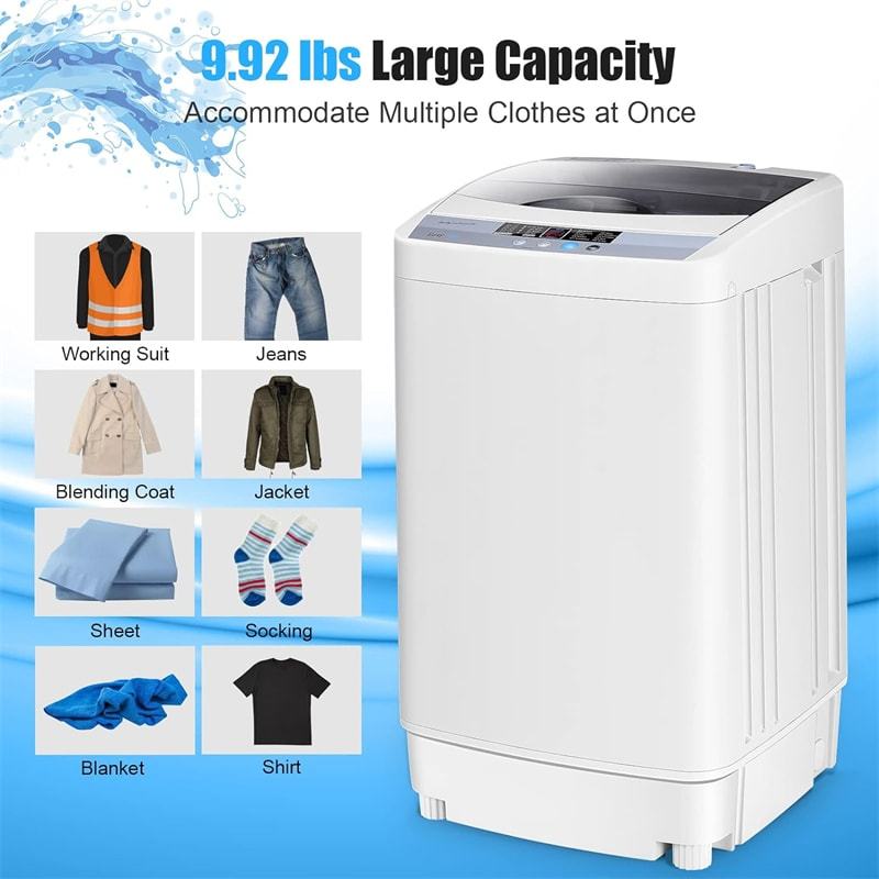 Full-Automatic Portable Washing Machine, 1.34 Cu.ft Compact Washer & Spin Dryer Combo with Drain Pump, 10 Programs, 12Lbs Capacity for Home Apartments