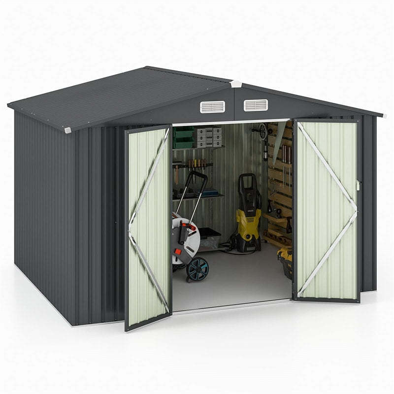 10' x 7.7' Outdoor Storage Shed, Galvanized Steel Garden Shed with Lockable Doors, 4 Vents, Waterproof & Windproof Heavy Duty Tool Shed for Backyard