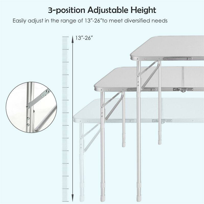 2PCS Aluminum Outdoor Folding Picnic Table Height Adjustable w/ Carrying Handle