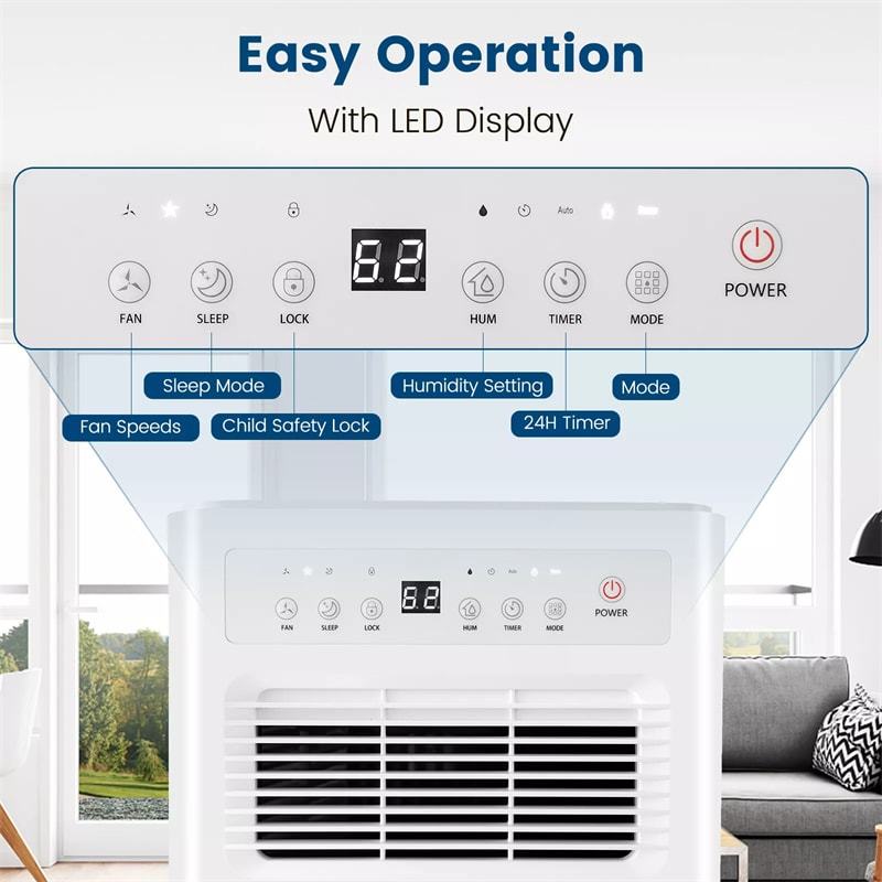2500 Sq. Ft Dehumidifier for Home & Basement, 32 Pints Portable Quiet Dehumidifier with Sleep Mode, 24H Timer, Auto Defrost & Drain Hose