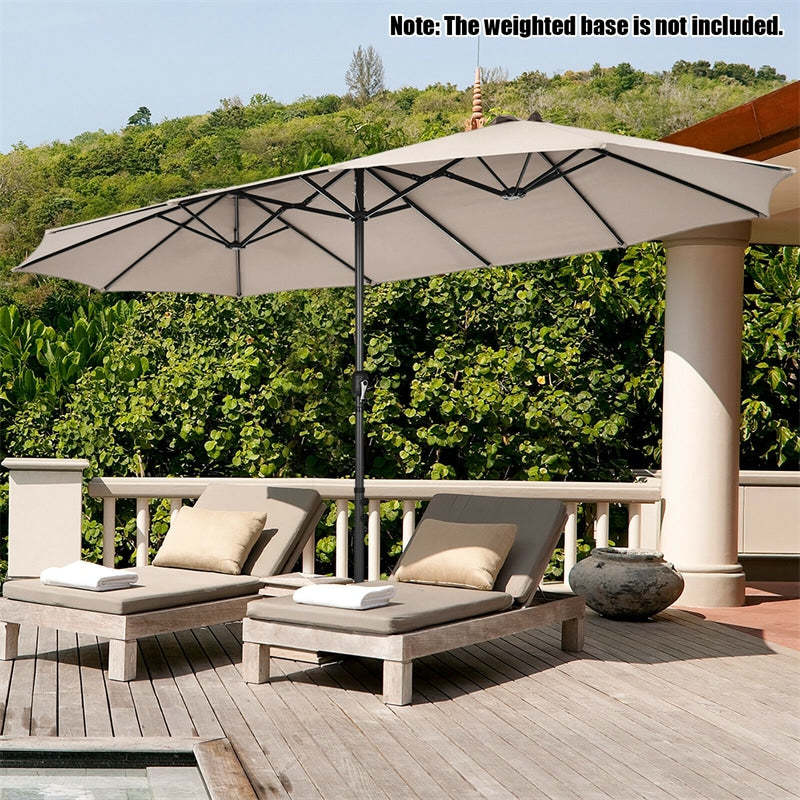 15FT Double-Sided Patio Umbrella with Crank & Air Vents, 12-Rib Steel Market Outdoor Umbrella for Poolside, Garden, Backyard