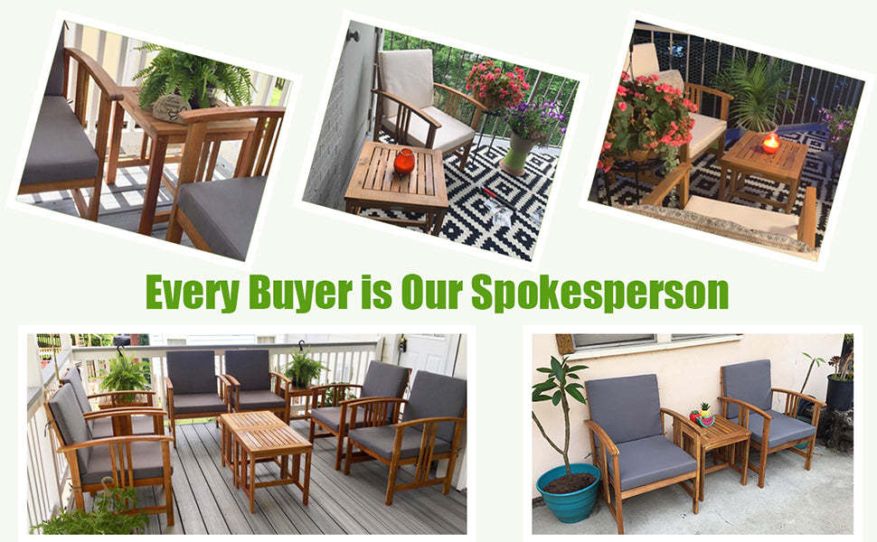 3-Piece Outdoor Acacia Wood Sectional Sofa Set with Cushions & Coffee Table