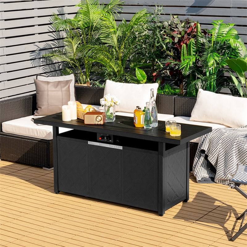 57" Rectangular Propane Fire Pit Table, 50,000 BTU Auto-Ignition Outdoor Gas Fire Pit with Removable Lid & Lava Rocks for Patio Backyard