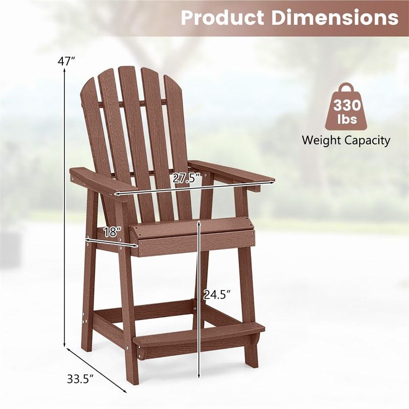 Outdoor HDPE Bar Stool, Tall Adirondack Chair with Armrest & Footrest, Weather-Resistant 47" Counter Height Barstool for Poolside, Patio Garden