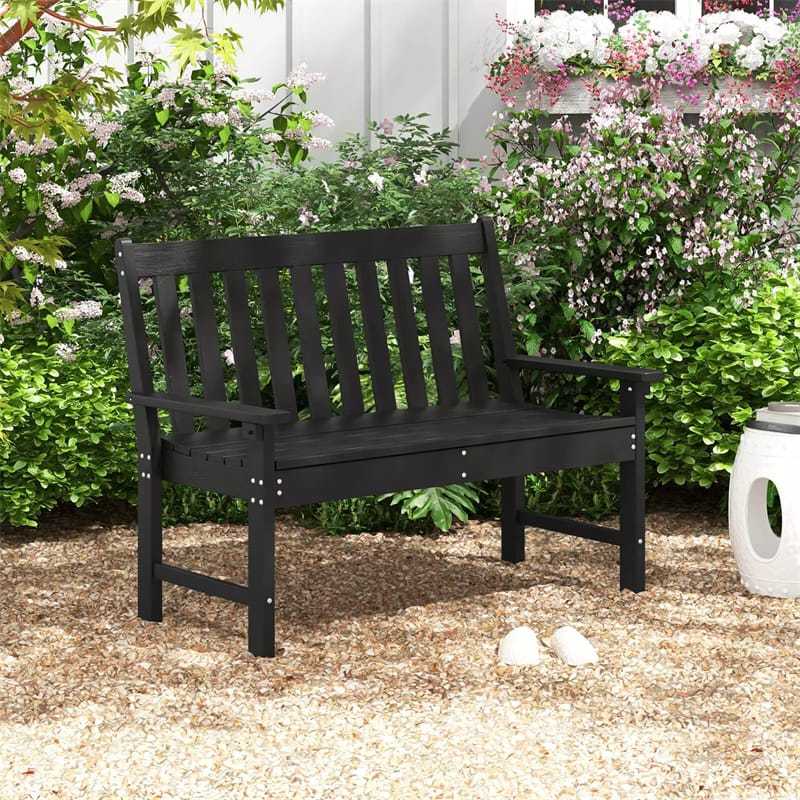2-Person HDPE Outdoor Garden Bench, 52" All-Weather Patio Bench with Slatted Backrest & Armrests, 705lbs Capacity for Park, Backyard, Porch