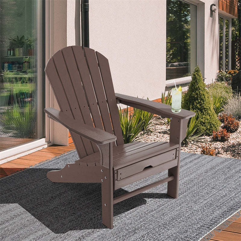 Outdoor HDPE Adirondack Chair, Weather Resistant Fire Pit Chair with Retractable Ottoman & 330 LBS Capacity for Patio, Backyard, Poolside
