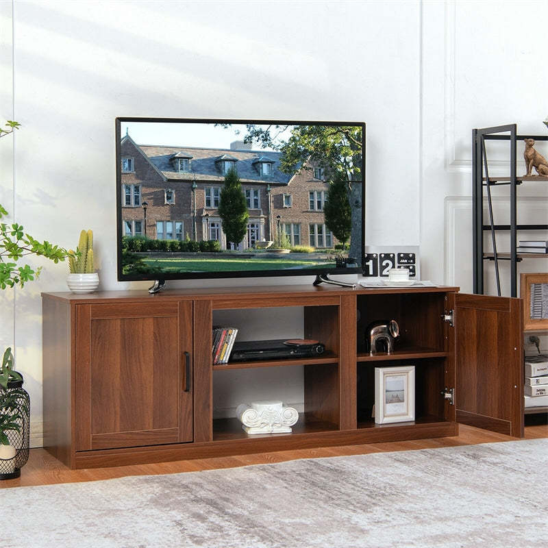 58'' Fireplace TV Stand for TVs up to 65", Wood Entertainment Center Media Console with Double Doors, Storage Cabinets & Adjustable Shelves