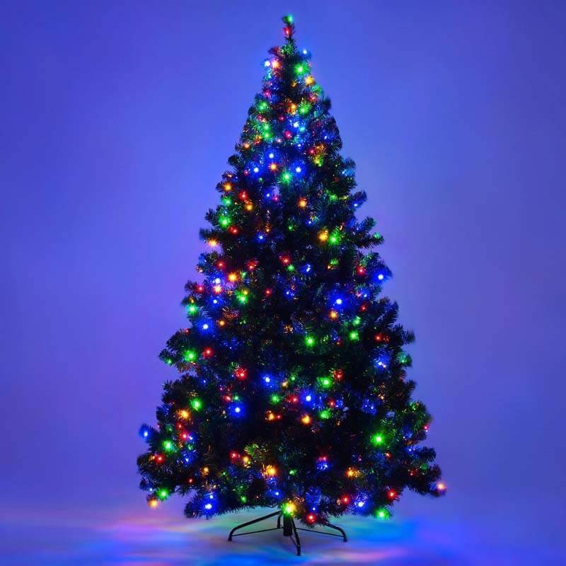 7.5FT Pre-Lit Artificial Christmas Tree, Premium Spruce Hinged Xmas Tree with 550 Multicolor LED Lights & Metal Stand, UL-Certified Transformer