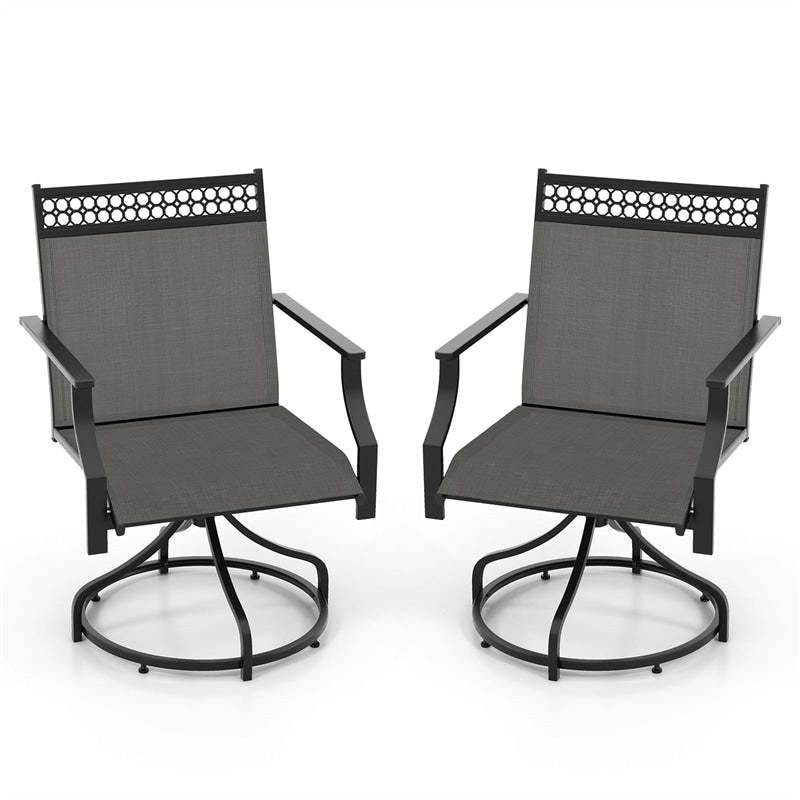 Patio Swivel Dining Chairs Set of 2 with Quick-Drying Fabric & Metal Frame, 360° Rotating Outdoor Chairs with Armrests for Backyard, Deck Garden