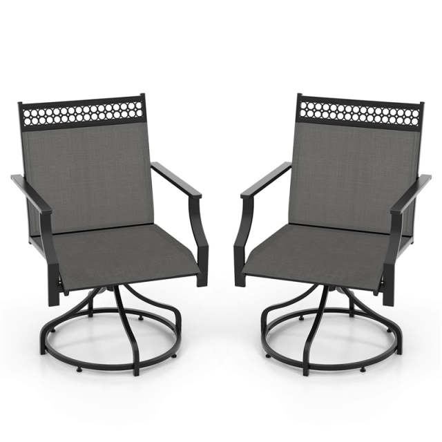 Patio Swivel Dining Chairs Set of 2 with Quick-Drying Fabric & Metal Frame, 360° Rotating Outdoor Chairs with Armrests for Backyard, Deck Garden