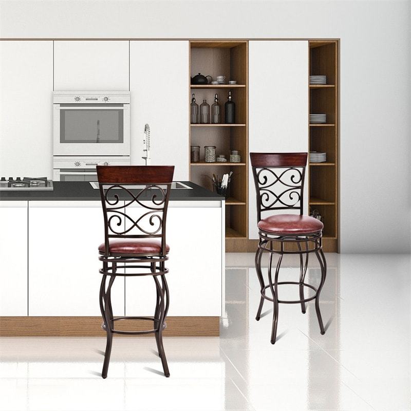 Swivel Metal Bar Stools Set of 2, 30" Bar Height Barstools with Back, PU Leather Padded Seat, 330LBS Capacity for Kitchen Island/Pub/Dining Room