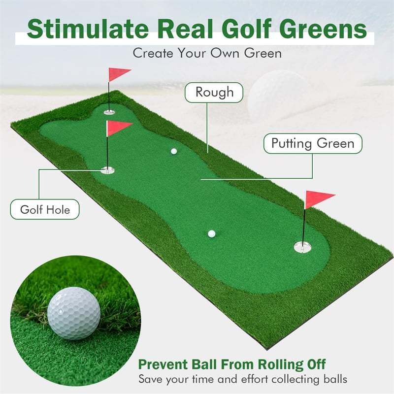 10x3.3FT Golf Putting Green, Large Professional Putting Mat with Artificial Grass Turf, 3 Holes & Flags, Golf Training Mat for Indoor Outdoor Practice