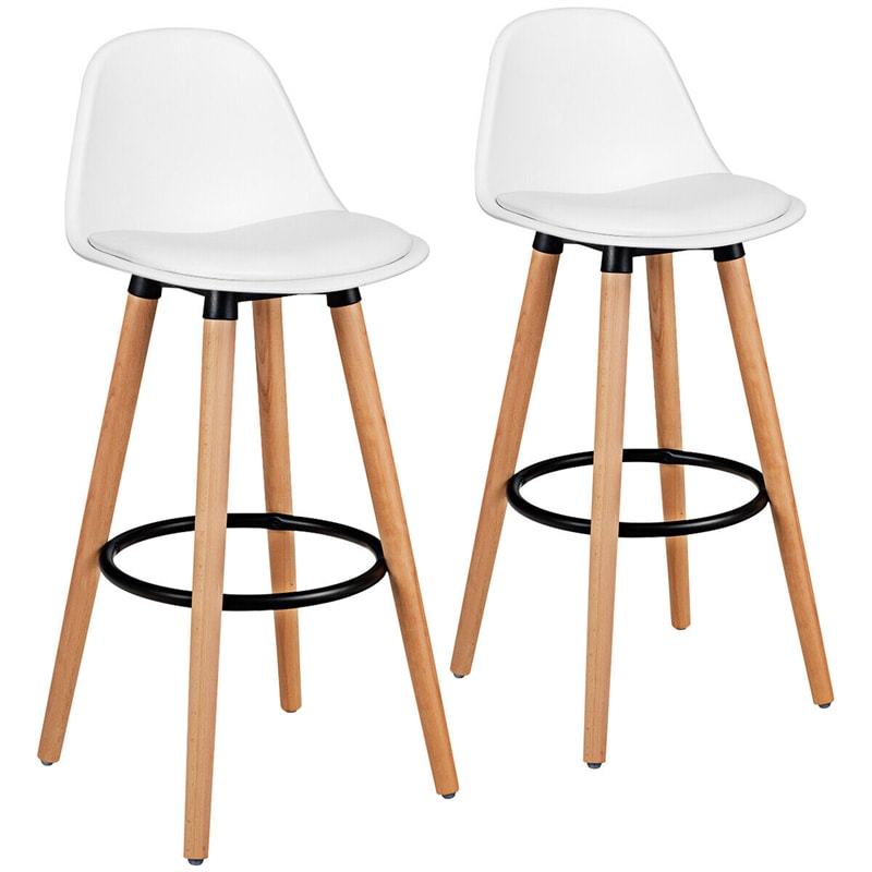 28.5" Mid-Century Barstool Set of 2 Armless Dining Pub Chair with PU Leather Seat & Round Metal Footrest