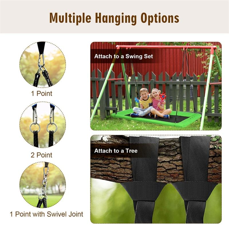 Giant 60" Platform Tree Swing with 2 Hanging Straps for Kids & Adults, Steel Frame Rectangle Saucer Swing for Indoor Outdoor Backyard