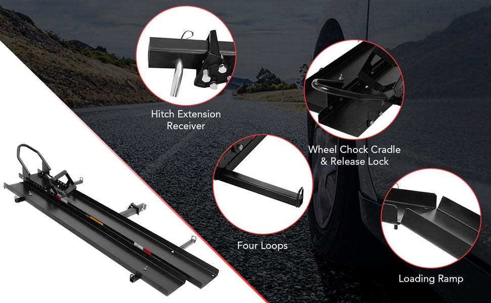 Motorcycle Hitch Carrier 600LBS Heavy Duty Steel Motorcycle Carrier Hitch Mount with Loading Ramp & Ratchet Straps, Motorcycle Rack Dirt Bike Trailer