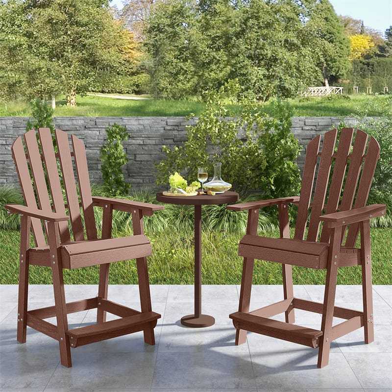 Outdoor HDPE Bar Stools Set of 2, 47" Tall Adirondack Chairs with Armrest & Footrest, All-Weather Counter Height Barstools for Poolside, Garden