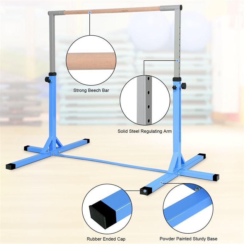 Steel Gymnastics Training Bar, 3' to 5' Height Adjustable Kip Bar with Double Locking Mechanism, Junior Horizontal Bar for Home Practice